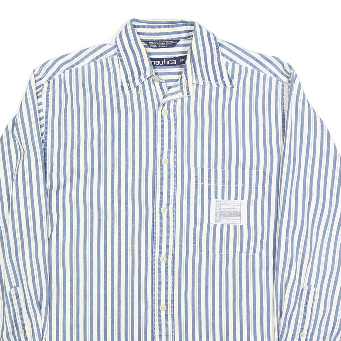NAUTICA Mens Blue & White Striped Shirt S Classic Fit Casual Cotton Blend