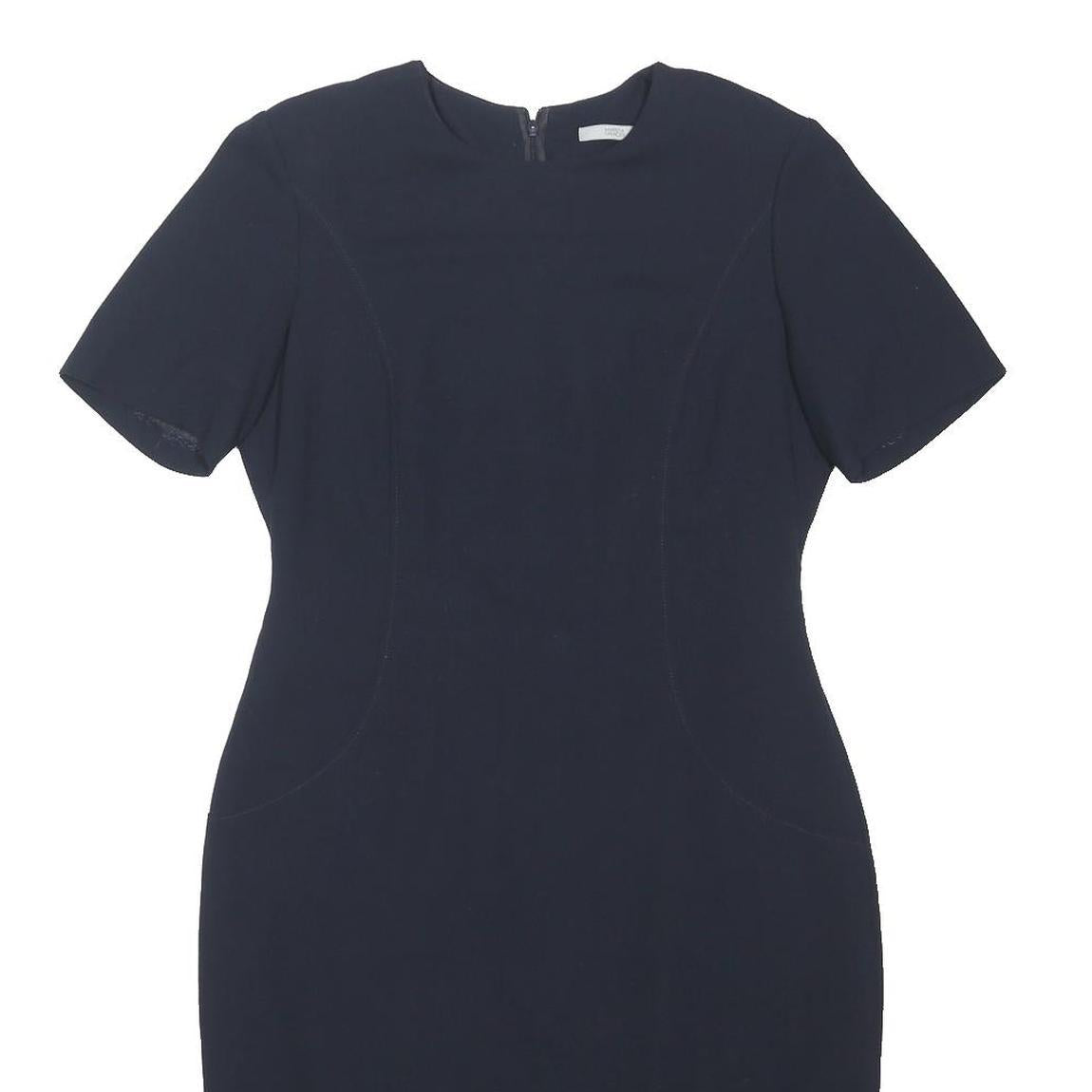 MARKS & SPENCER Womens Navy Blue Day Dress Polyester Blend Short Sleeve Knee