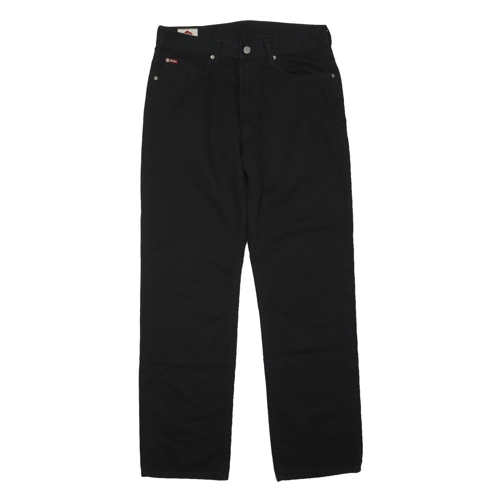 LEE Mens Black Cotton Blend Regular Straight Trousers W32 L31 Classic Button