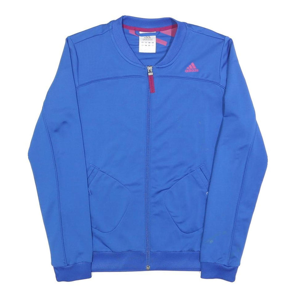 ADIDAS Womens Blue Zip Up Jacket UK 10 Polyester Blend Track Plain Sporty