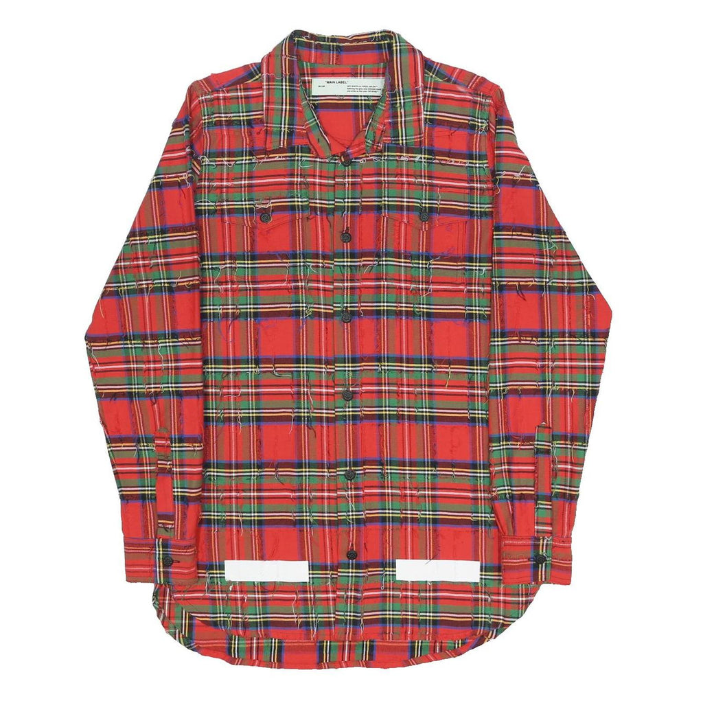 OFF-WHITE Mens Red & Green Tartan Plaid Shirt S Cotton Signature Back Print