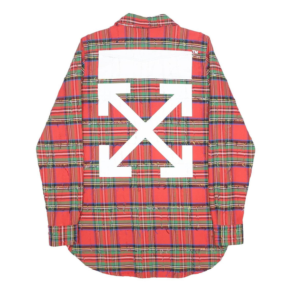 OFF-WHITE Mens Red & Green Tartan Plaid Shirt S Cotton Signature Back Print