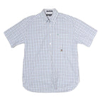 TOMMY HILFIGER Mens Blue & White Checked Shirt M Button-Down Collar Short Sleeve