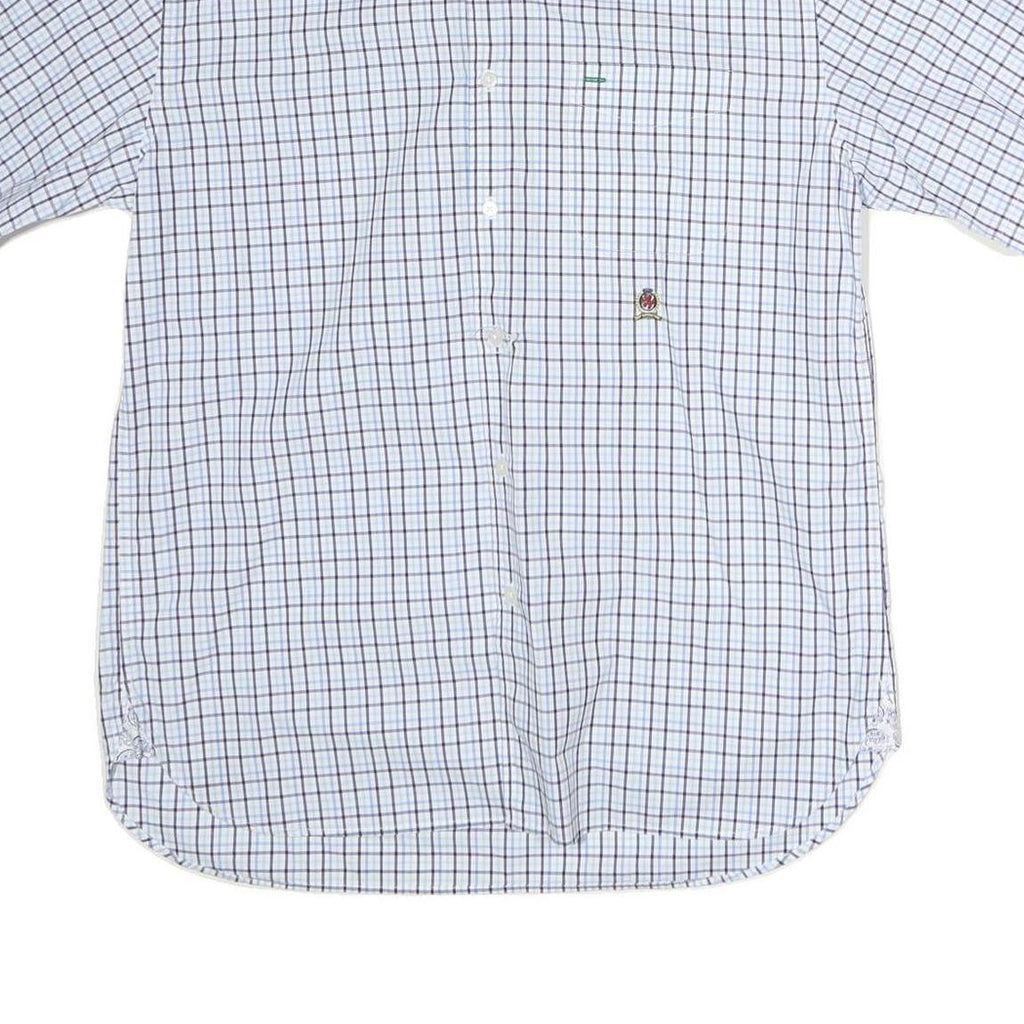 TOMMY HILFIGER Mens Blue & White Checked Shirt M Button-Down Collar Short Sleeve