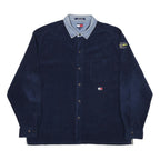 TOMMY JEANS Mens Navy Blue Denim Collar Button Jacket L Polyester Plain Casual