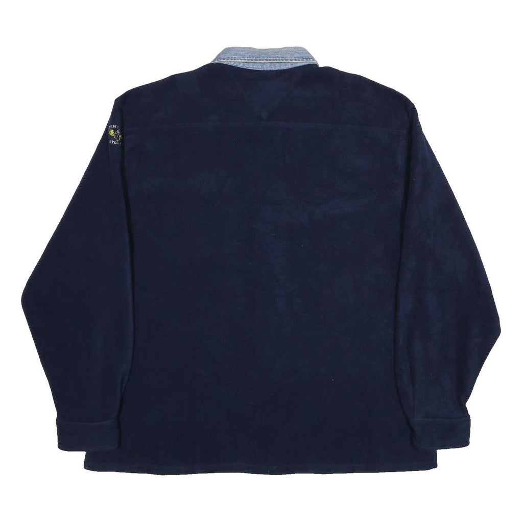 TOMMY JEANS Mens Navy Blue Denim Collar Button Jacket L Polyester Plain Casual