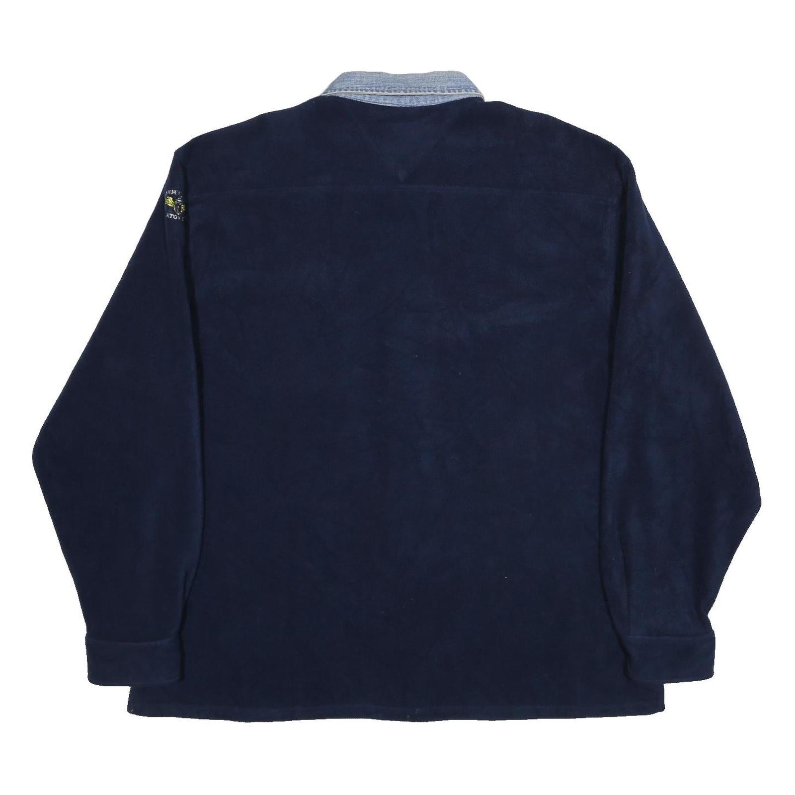 TOMMY JEANS Mens Navy Blue Denim Collar Button Jacket L Polyester Plain Casual