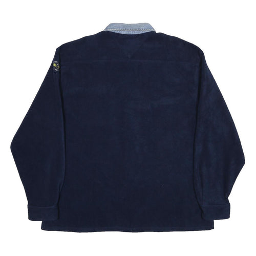 TOMMY JEANS Mens Navy Blue Denim Collar Button Jacket L Polyester Plain Casual