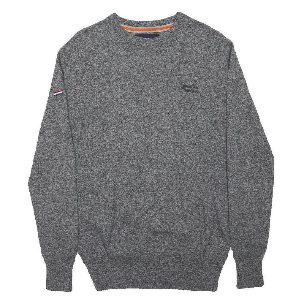 SUPERDRY Mens Grey Cotton Plain Crew Neck Basic Knit S Jumper Casual Comfort