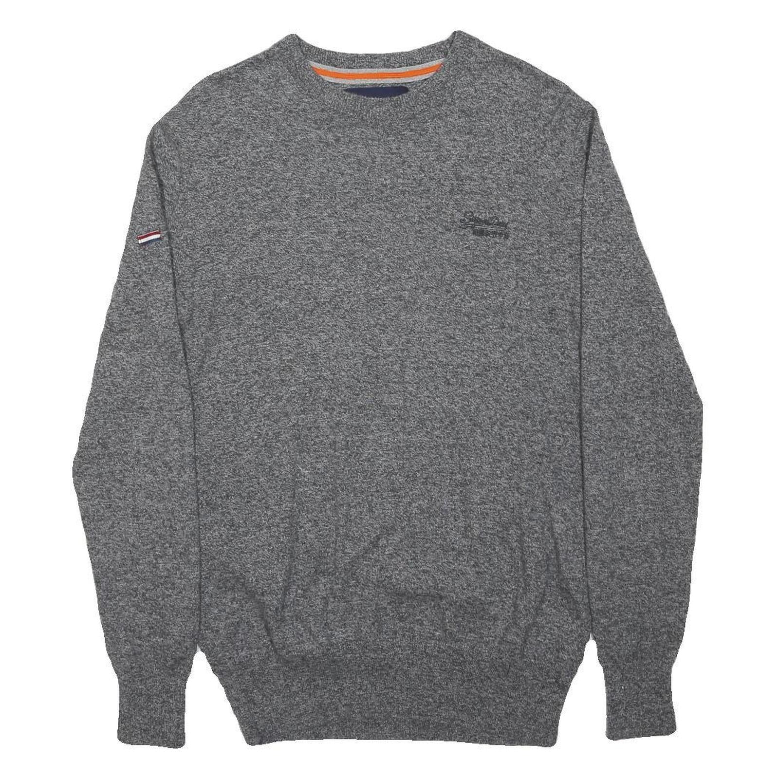 SUPERDRY Mens Grey Cotton Plain Crew Neck Basic Knit S Jumper Casual Comfort