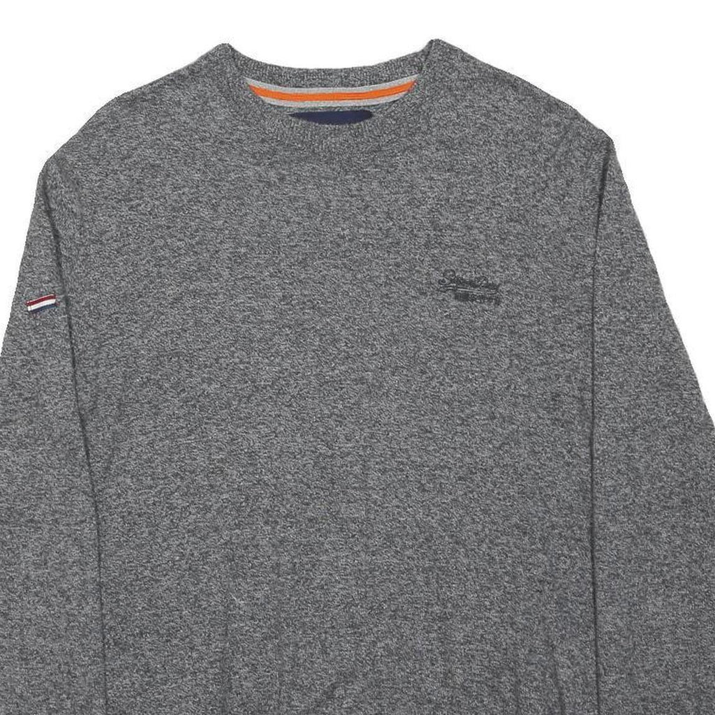 SUPERDRY Mens Grey Cotton Plain Crew Neck Basic Knit S Jumper Casual Comfort