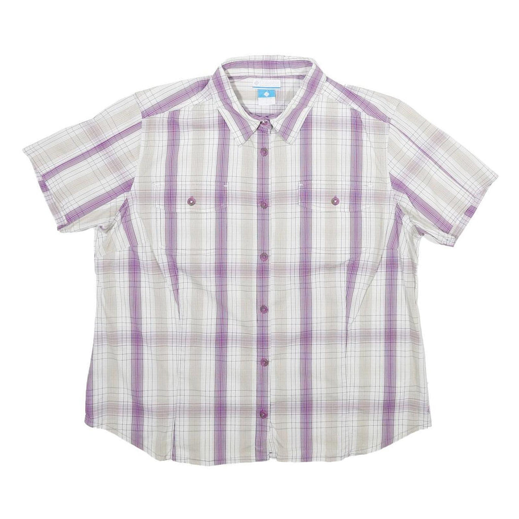 COLUMBIA Womens White & Purple Checked Shirt XL Cotton Blend Casual Summer