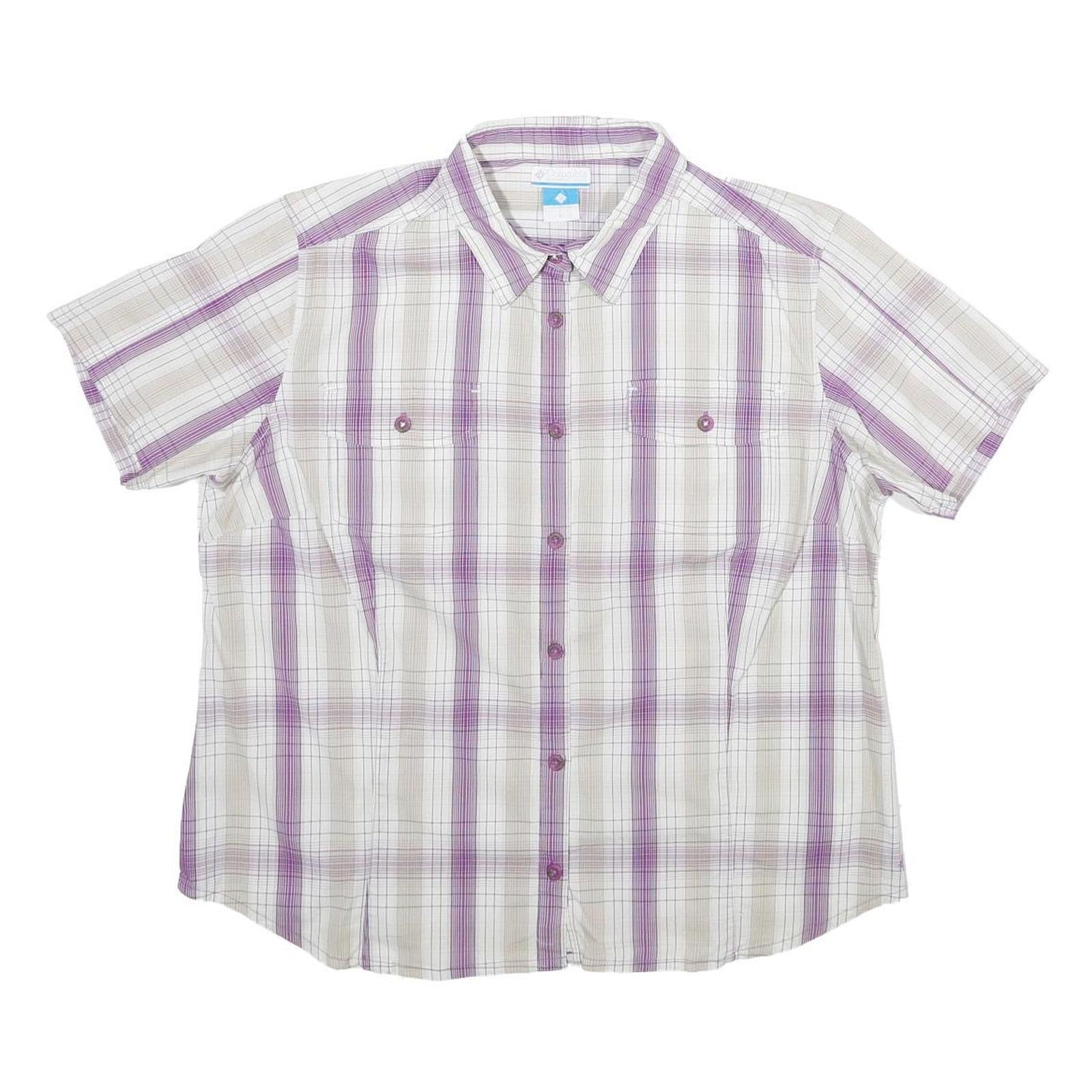 COLUMBIA Womens White & Purple Checked Shirt XL Cotton Blend Casual Summer