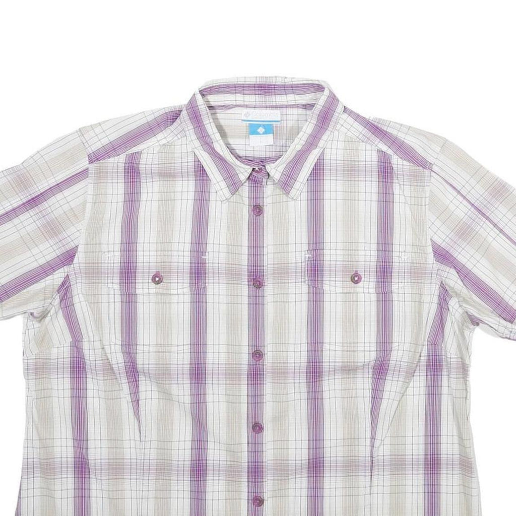 COLUMBIA Womens White & Purple Checked Shirt XL Cotton Blend Casual Summer
