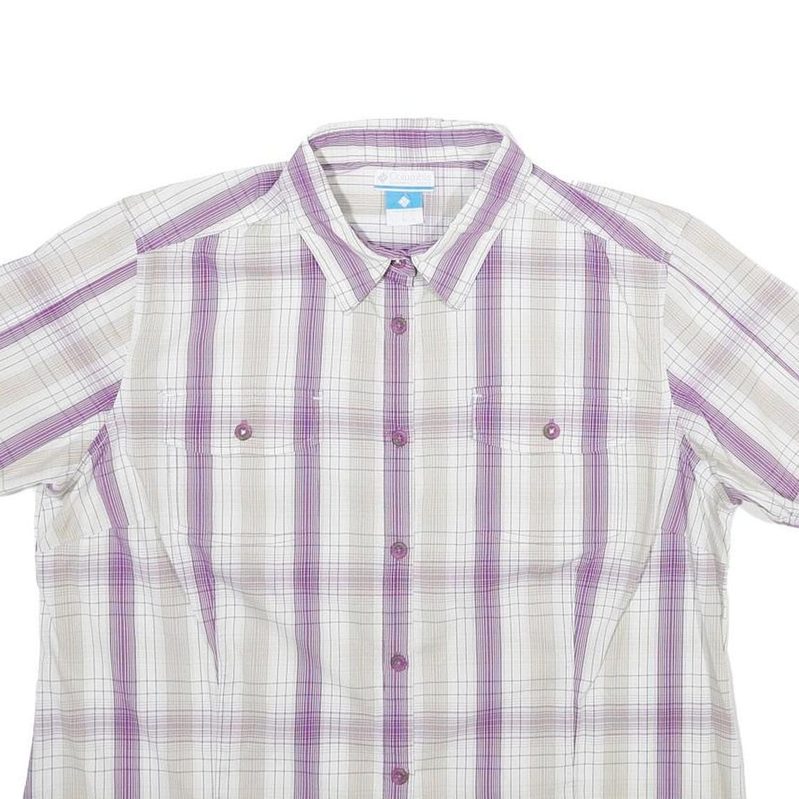 COLUMBIA Womens White & Purple Checked Shirt XL Cotton Blend Casual Summer
