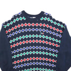 H20 Mens Navy Blue Patterned Cotton Jumper Crew Neck Basic Knit XL Casual Wear