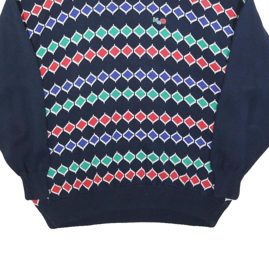 H20 Mens Navy Blue Patterned Cotton Jumper Crew Neck Basic Knit XL Casual Wear