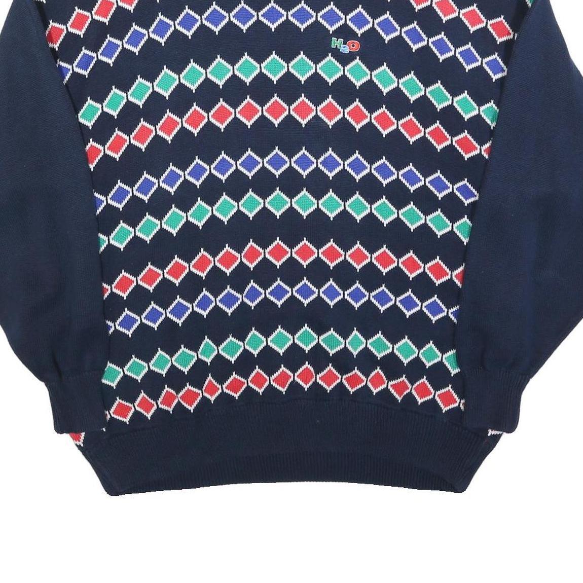 H20 Mens Navy Blue Patterned Cotton Jumper Crew Neck Basic Knit XL Casual Wear