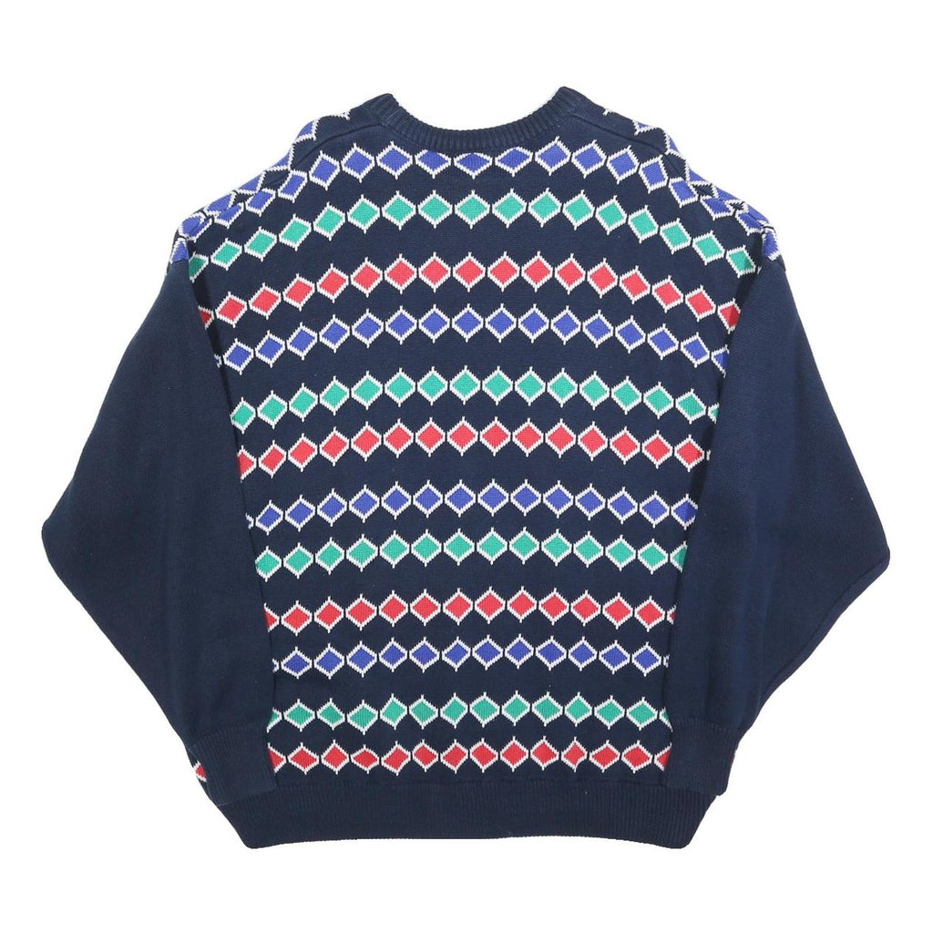 H20 Mens Navy Blue Patterned Cotton Jumper Crew Neck Basic Knit XL Casual Wear