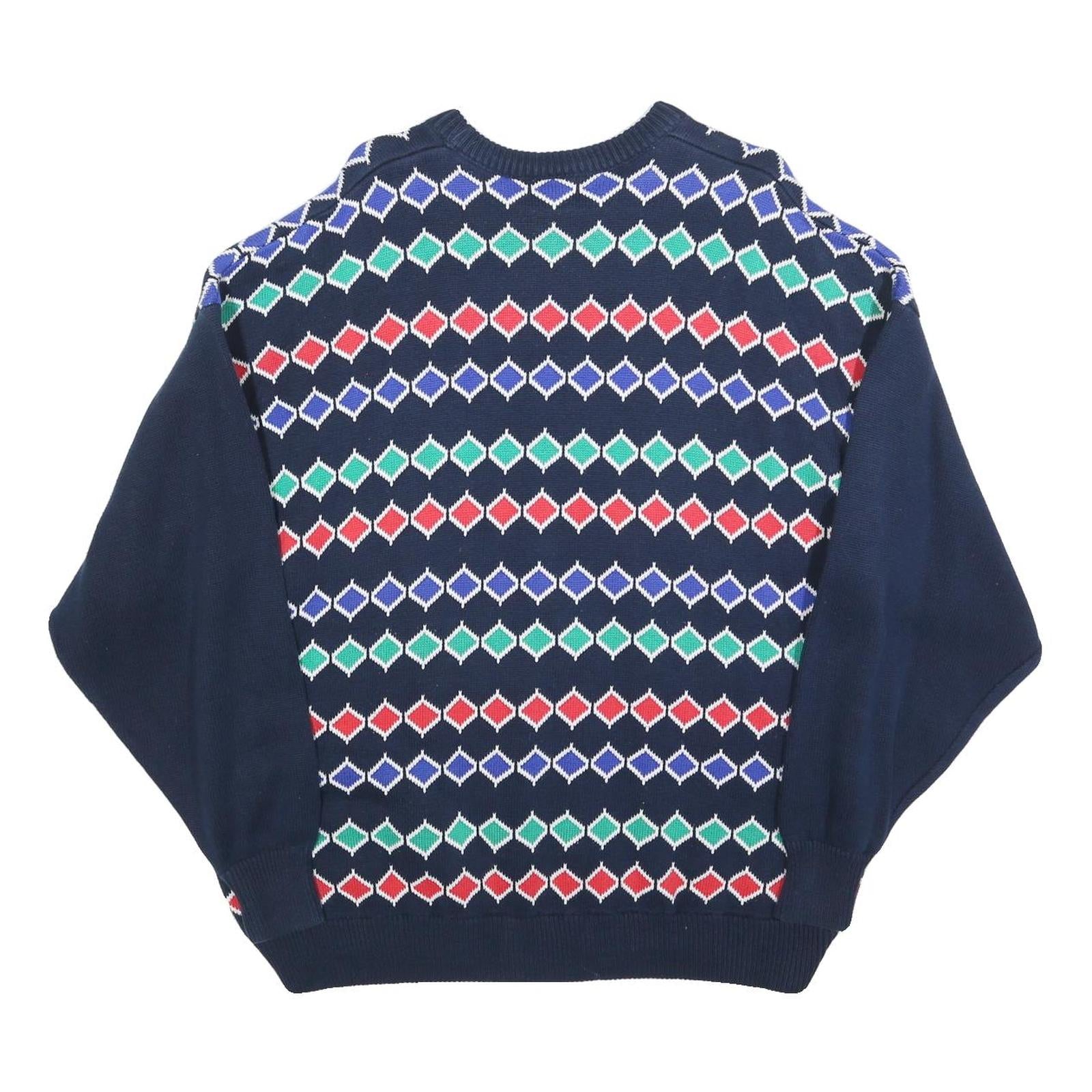 H20 Mens Navy Blue Patterned Cotton Jumper Crew Neck Basic Knit XL Casual Wear