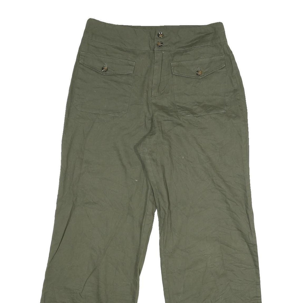 Womens Cotton Green Regular Fit Straight Leg Trousers W29 L29 Casual Zip