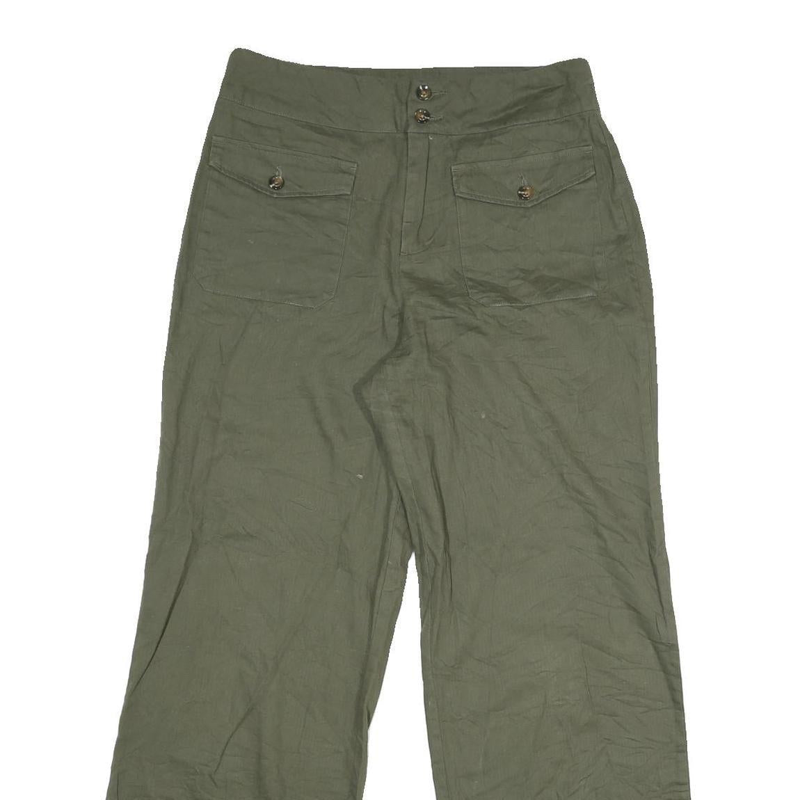 Womens Cotton Green Regular Fit Straight Leg Trousers W29 L29 Casual Zip