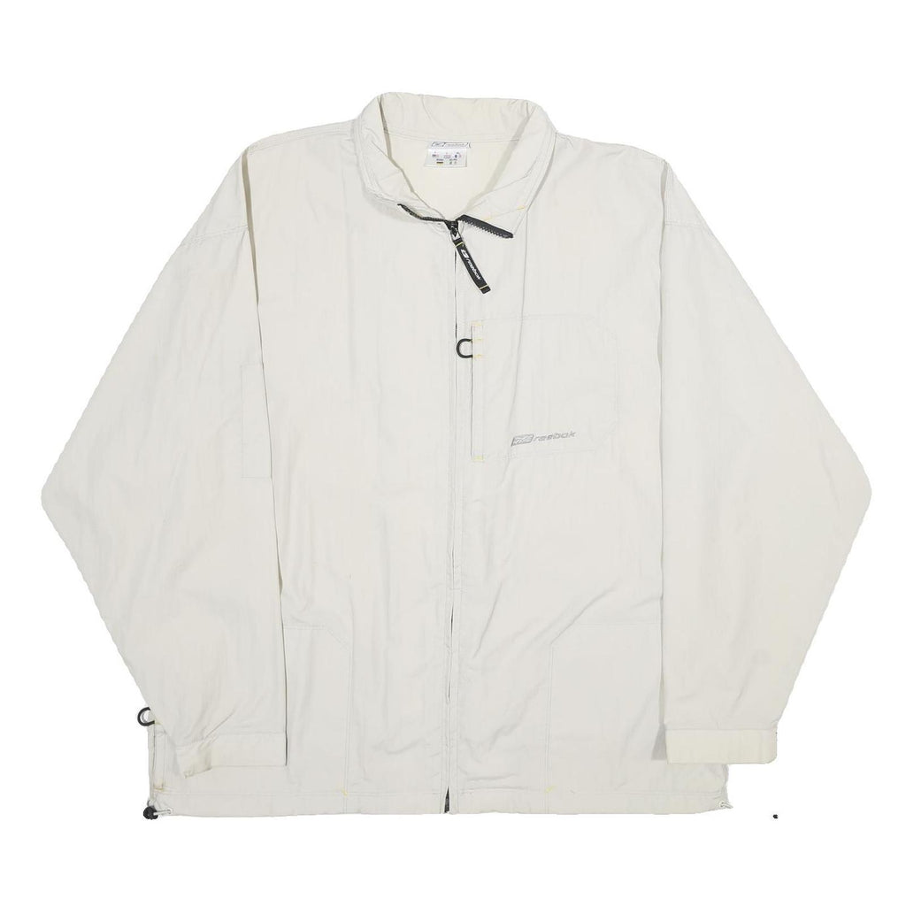 REEBOK Mens White Nylon Zip Jacket L Lightweight Sports Casual Outerwear