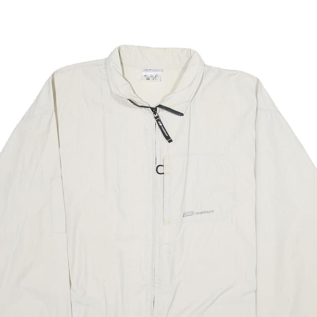 REEBOK Mens White Nylon Zip Jacket L Lightweight Sports Casual Outerwear