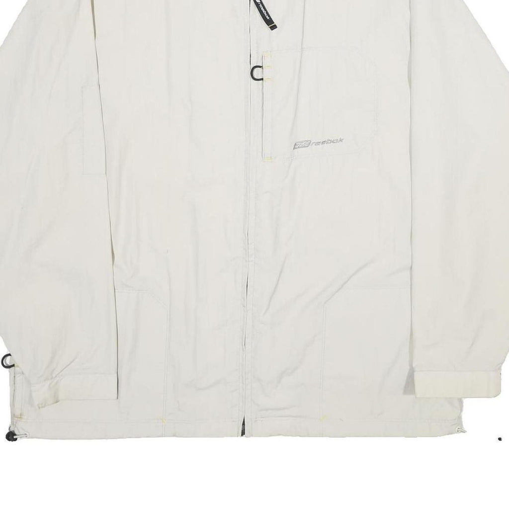 REEBOK Mens White Nylon Zip Jacket L Lightweight Sports Casual Outerwear