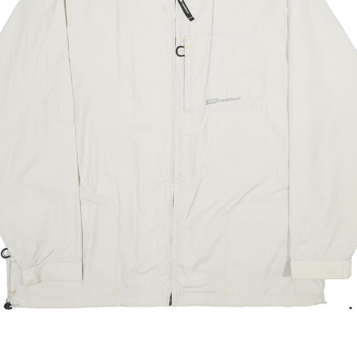 REEBOK Mens White Nylon Zip Jacket L Lightweight Sports Casual Outerwear