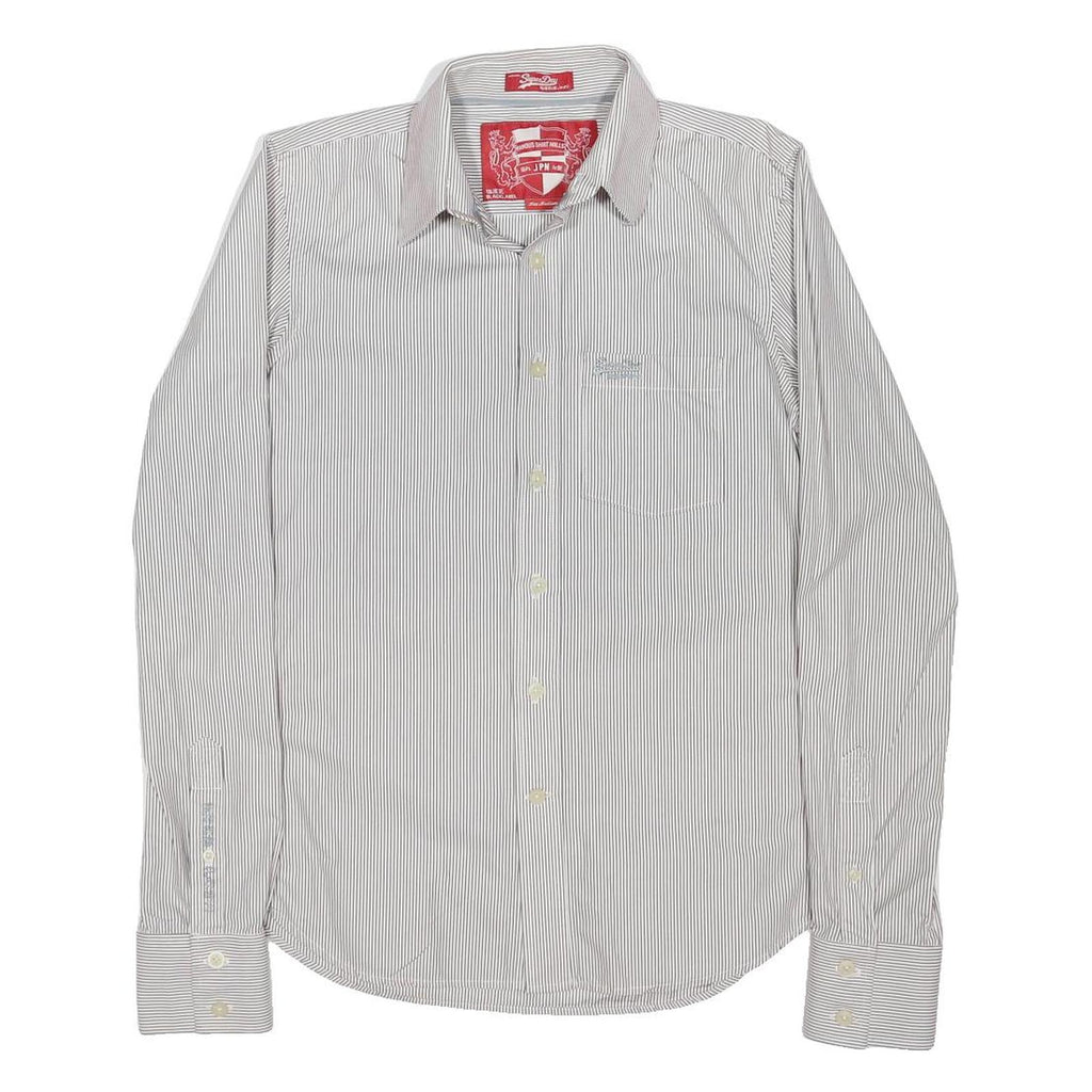 SUPERDRY Mens White & Grey Striped Shirt M Button Down Cotton Casual