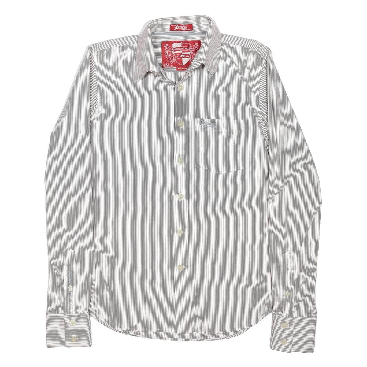 SUPERDRY Mens White & Grey Striped Shirt M Button Down Cotton Casual