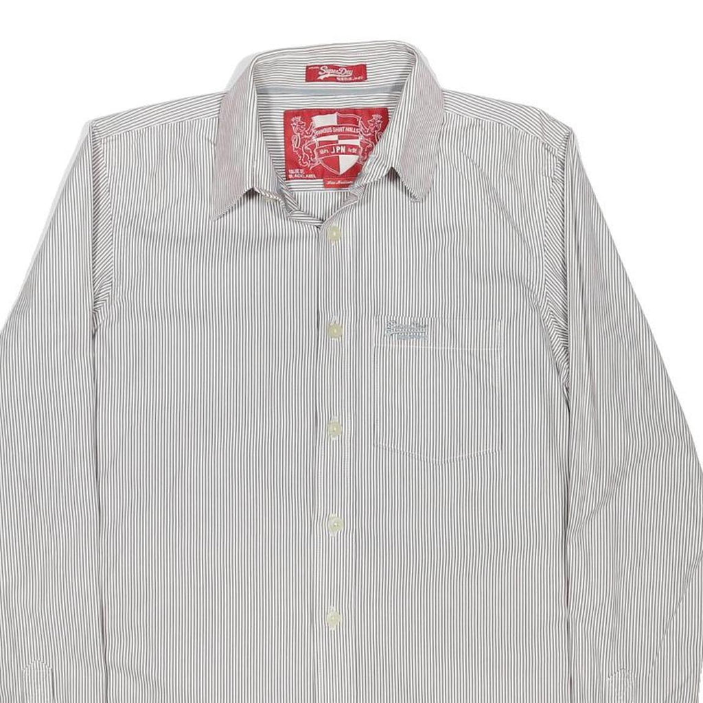 SUPERDRY Mens White & Grey Striped Shirt M Button Down Cotton Casual