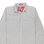 SUPERDRY Mens White & Grey Striped Shirt M Button Down Cotton Casual