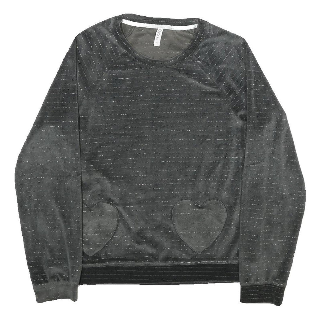 OVS Womens Black Velvet Patterned Jumper Round Neck Basic Knit Size S Heart