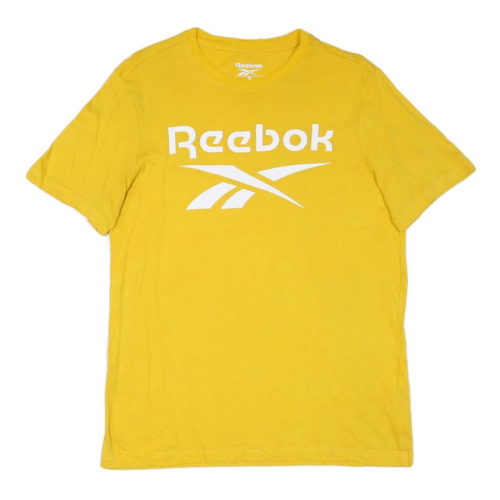 REEBOK Mens Yellow Cotton Blend Graphic T-Shirt S Short Sleeve Crew Neck Logo