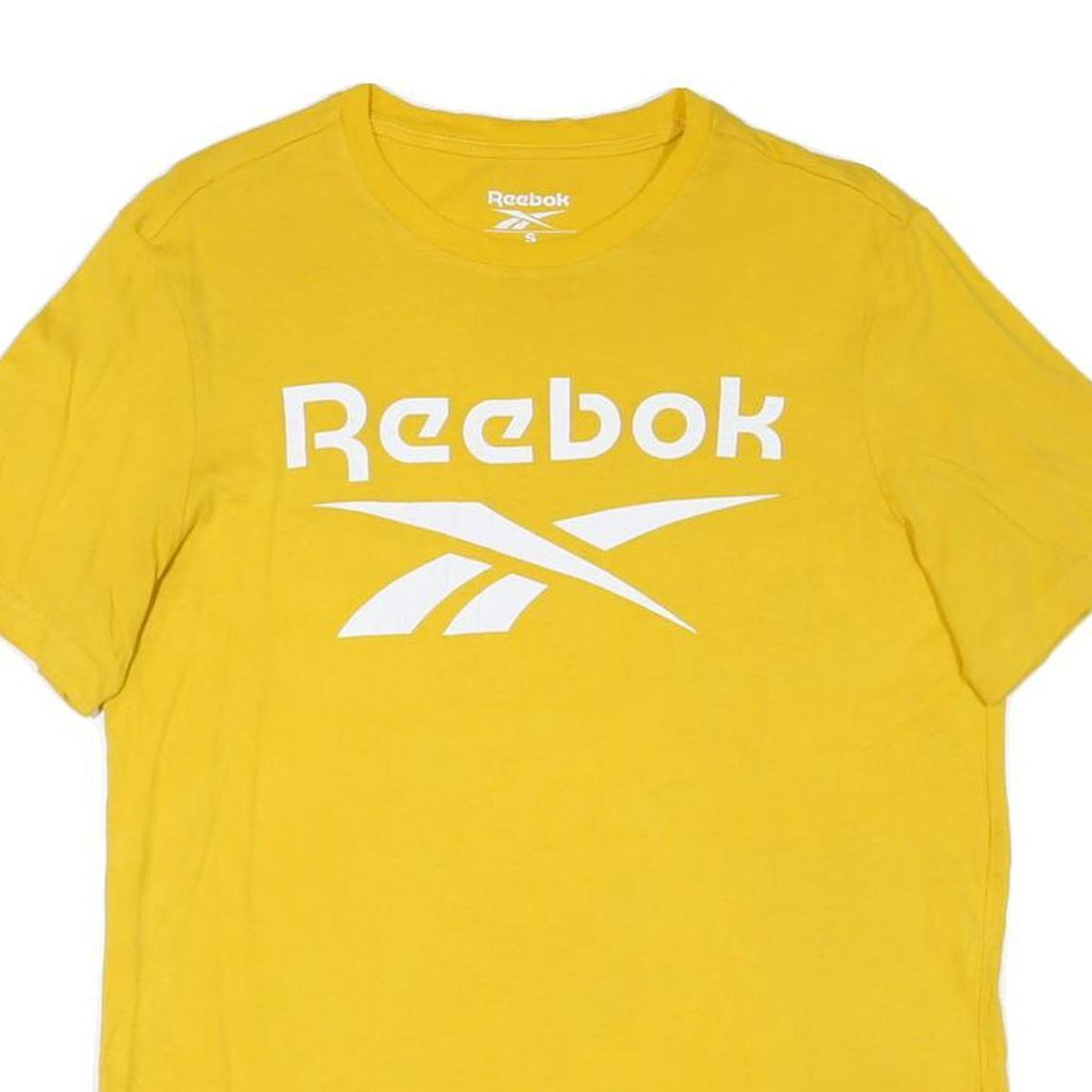 REEBOK Mens Yellow Cotton Blend Graphic T-Shirt S Short Sleeve Crew Neck Logo