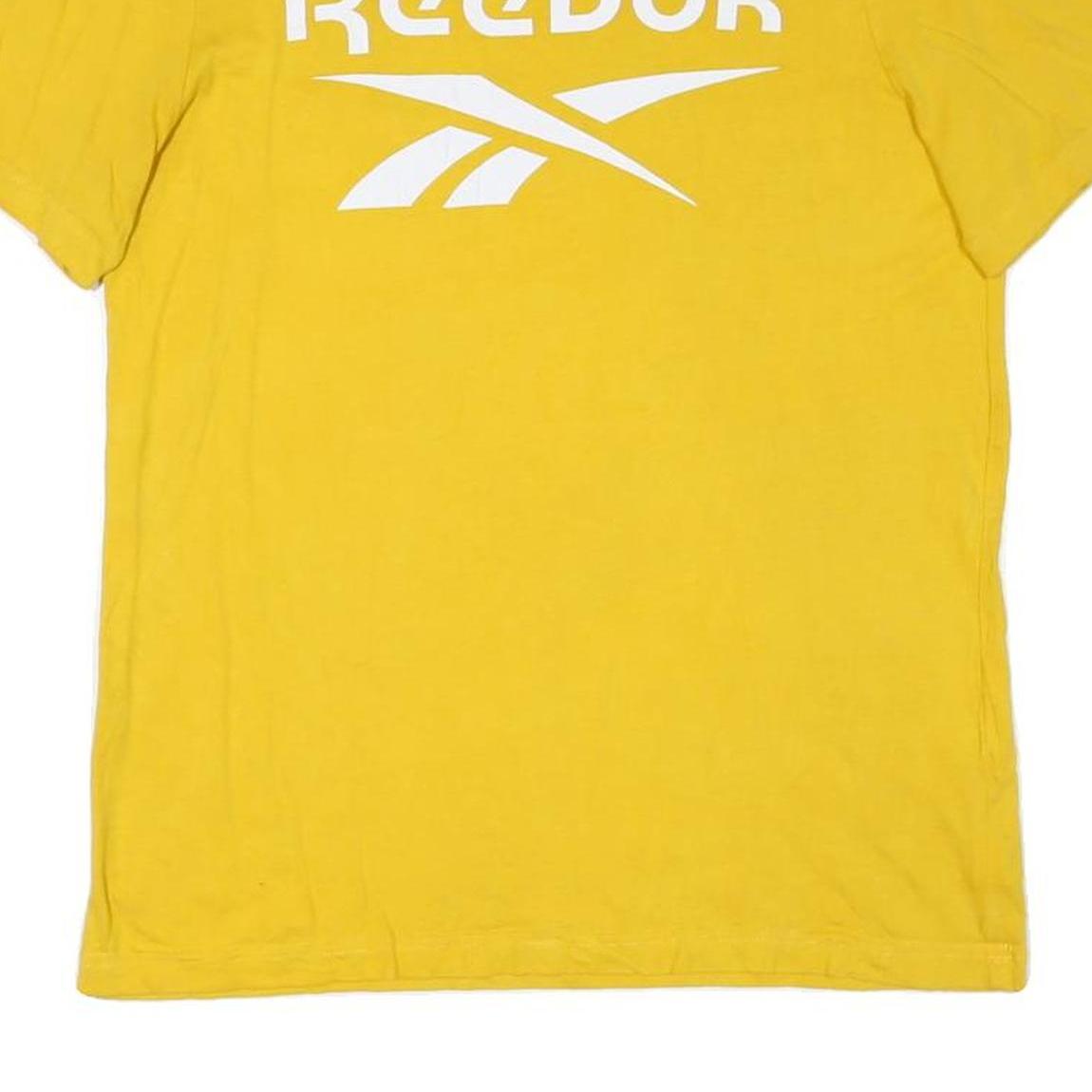 REEBOK Mens Yellow Cotton Blend Graphic T-Shirt S Short Sleeve Crew Neck Logo