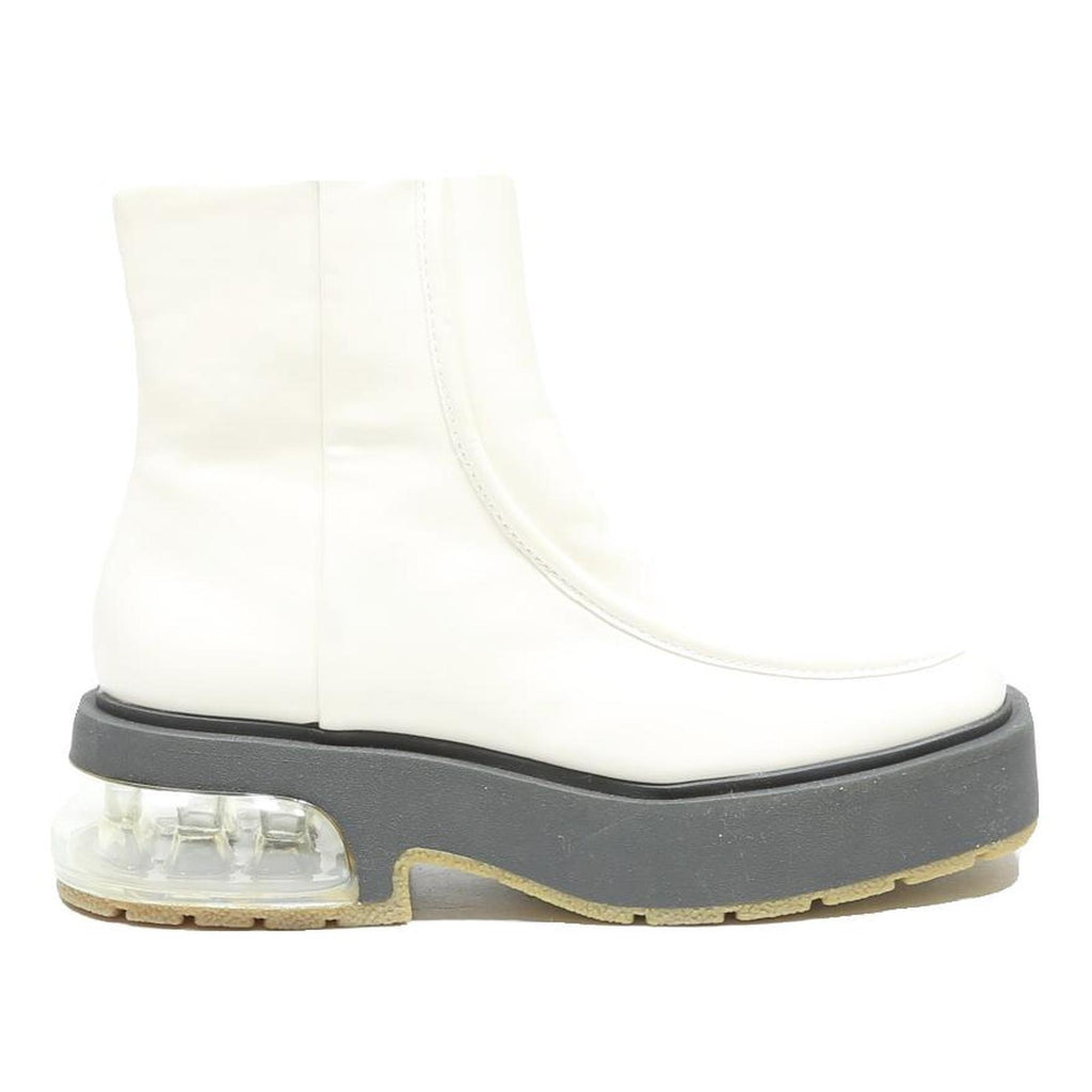 CHARLES & KEITH Womens Ankle Boots White & Black Leather UK 2 Chunky Sole