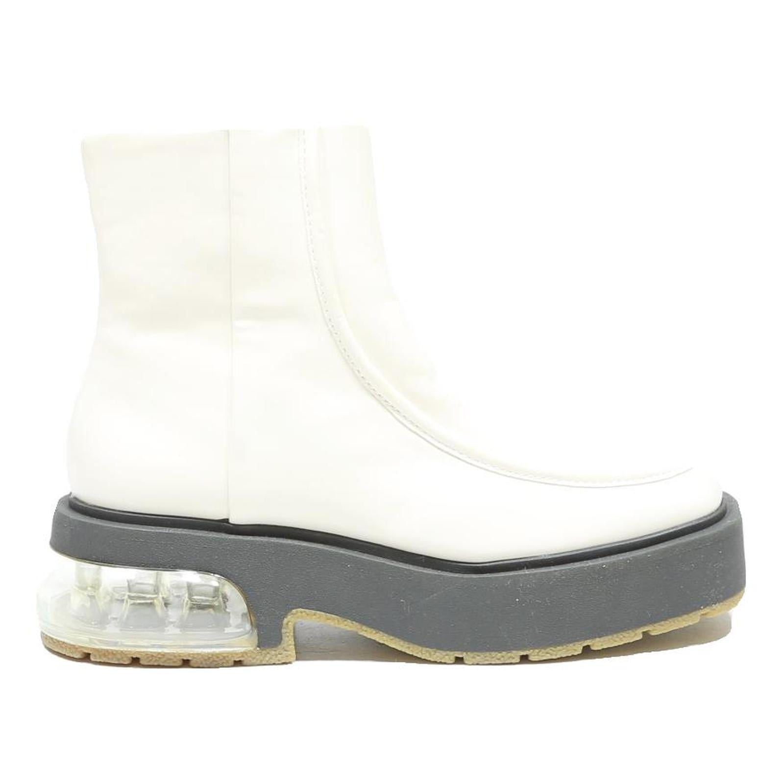 CHARLES & KEITH Womens Ankle Boots White & Black Leather UK 2 Chunky Sole