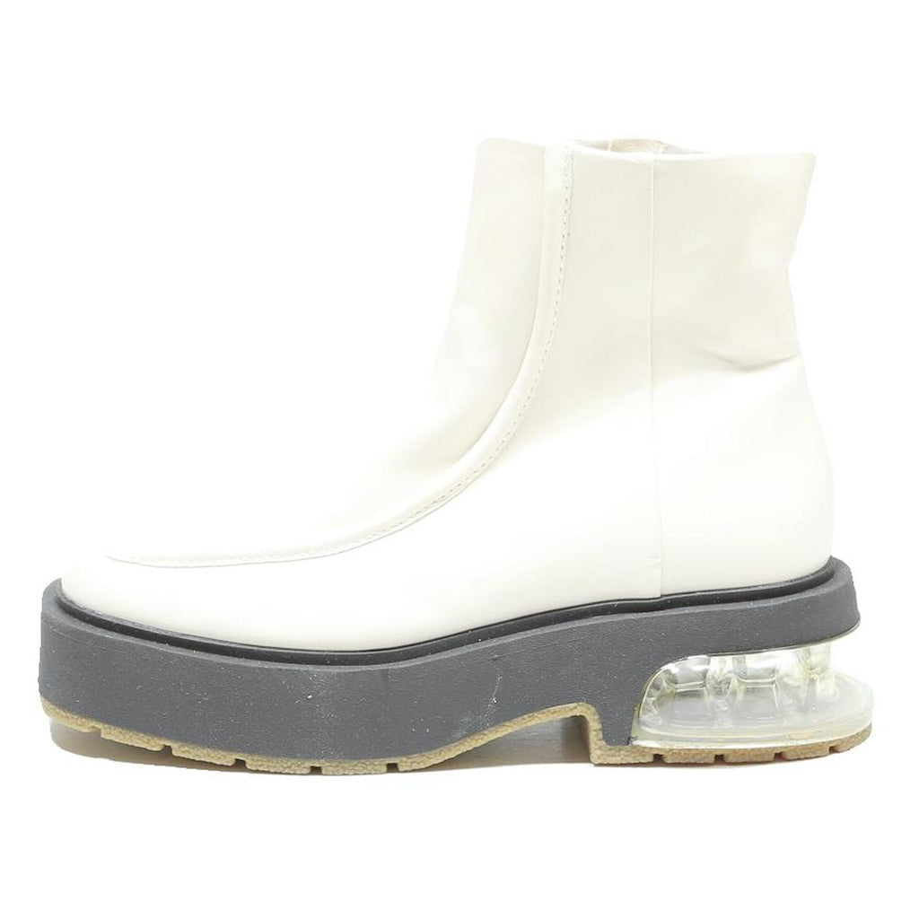 CHARLES & KEITH Womens Ankle Boots White & Black Leather UK 2 Chunky Sole