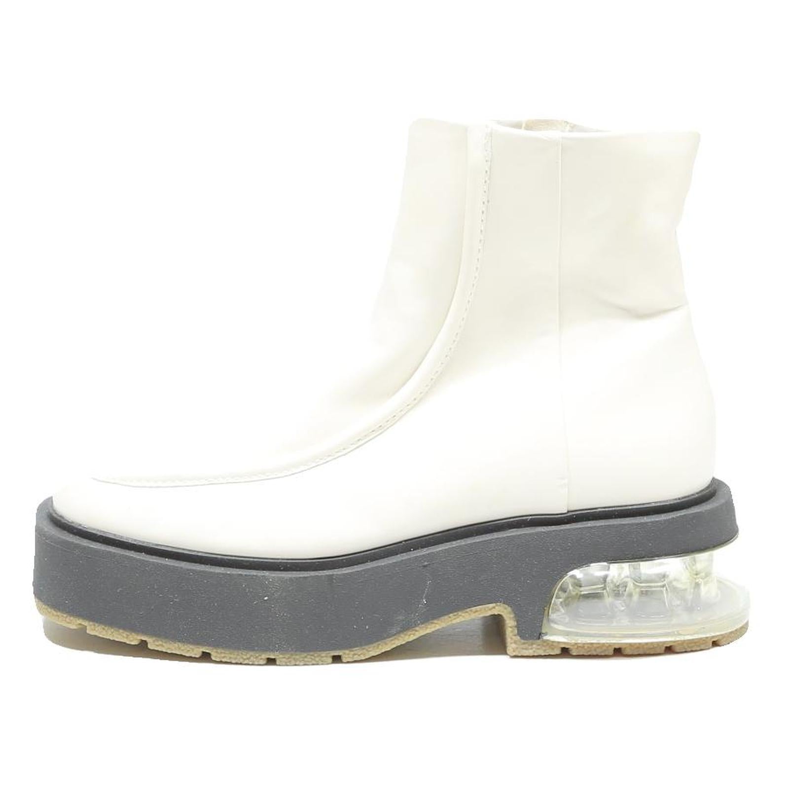 CHARLES & KEITH Womens Ankle Boots White & Black Leather UK 2 Chunky Sole