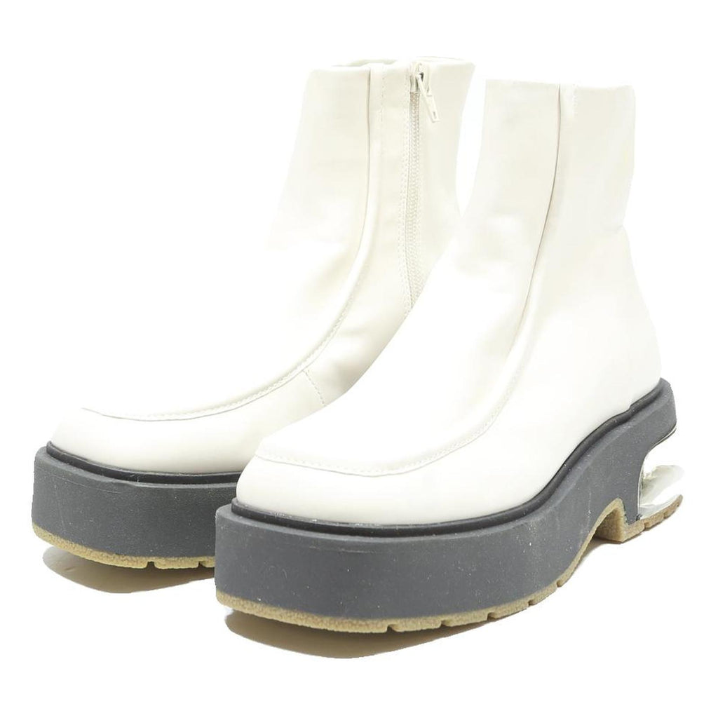 CHARLES & KEITH Womens Ankle Boots White & Black Leather UK 2 Chunky Sole