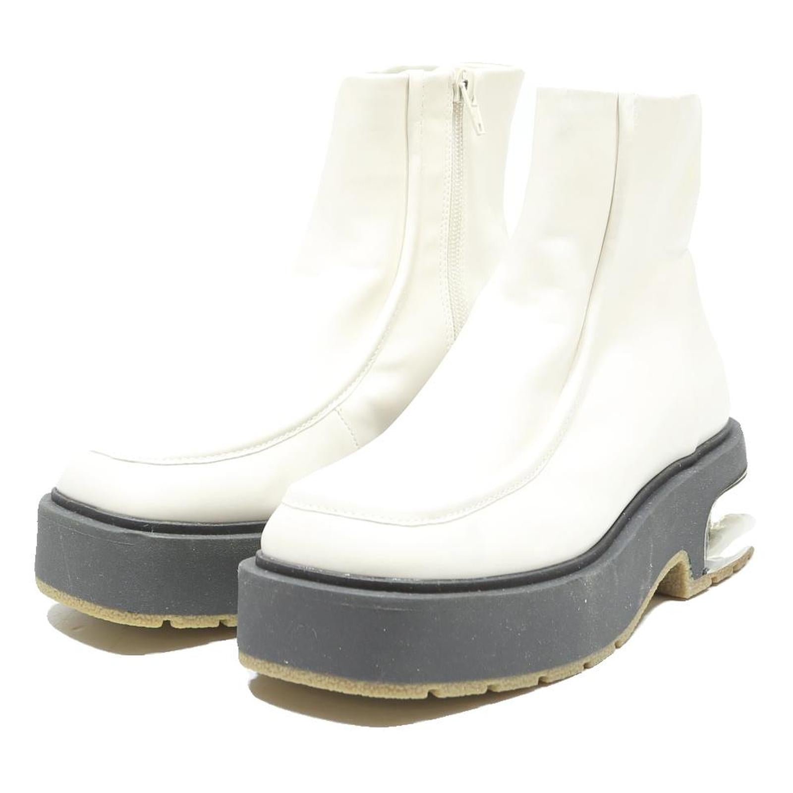 CHARLES & KEITH Womens Ankle Boots White & Black Leather UK 2 Chunky Sole