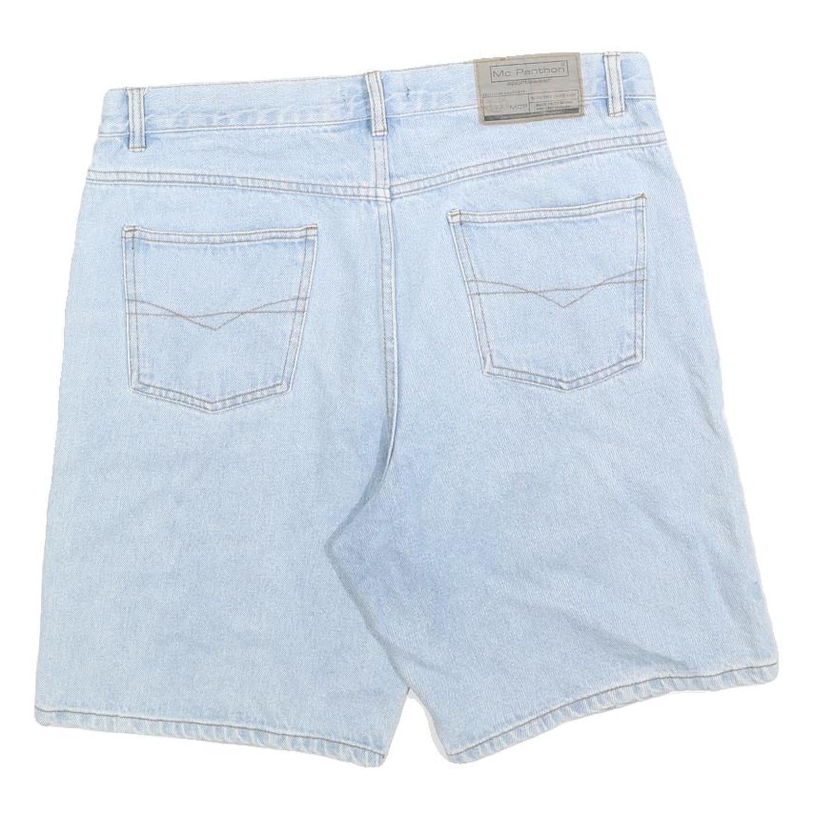 MCPANTHON Mens Shorts Blue Denim L W34 Casual Cotton Summer