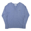 CALVIN KLEIN Womens Blue Plain Cotton Blend Jumper V-Neck Regular S Lightweight