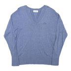 CALVIN KLEIN Womens Blue Plain Cotton Blend Jumper V-Neck Regular S Lightweight