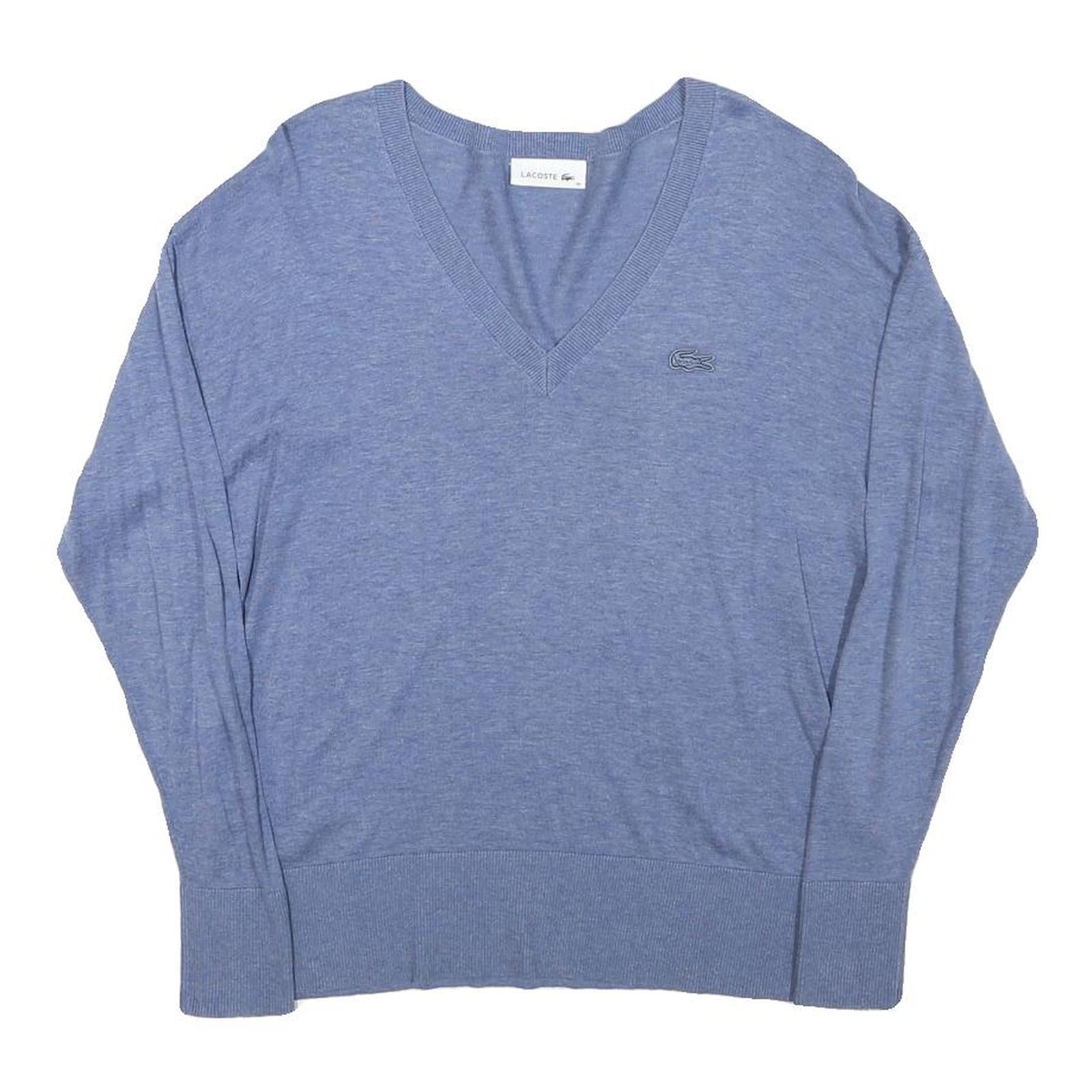 CALVIN KLEIN Womens Blue Plain Cotton Blend Jumper V-Neck Regular S Lightweight