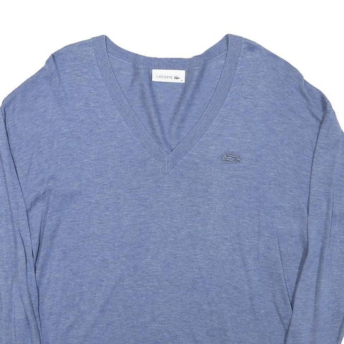 CALVIN KLEIN Womens Blue Plain Cotton Blend Jumper V-Neck Regular S Lightweight