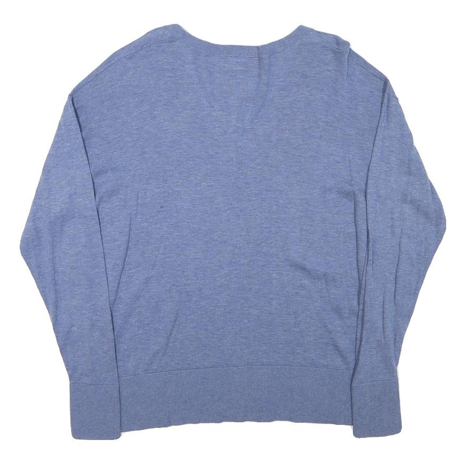 CALVIN KLEIN Womens Blue Plain Cotton Blend Jumper V-Neck Regular S Lightweight